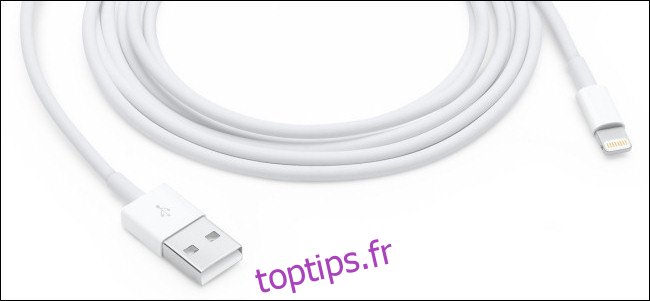 Un câble Apple Lightning vers USB