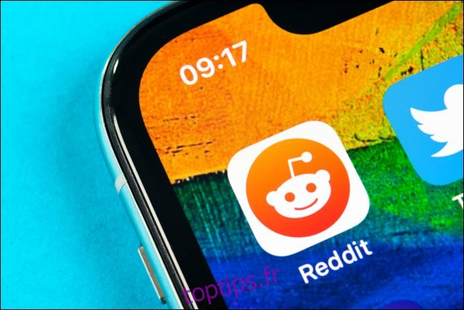 Le logo de l'application Reddit sur l'écran d'accueil d'un iPhone.