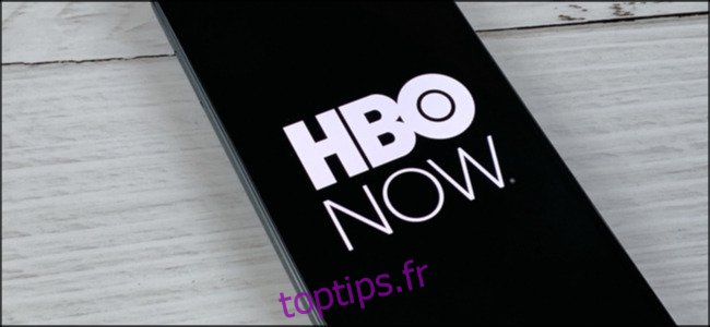 Le logo HBO NOW sur un smartphone.
