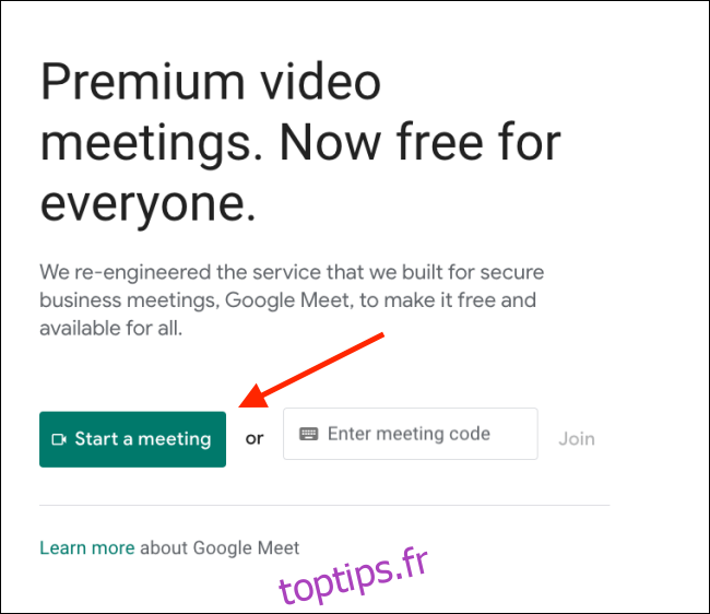 Cliquez sur Démarrer une réunion sur Google Meet