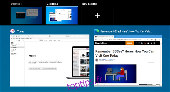 L'écran d'affichage des tâches sous Windows 10.
