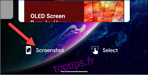 Capture d'écran android 11 dans le menu de présentation