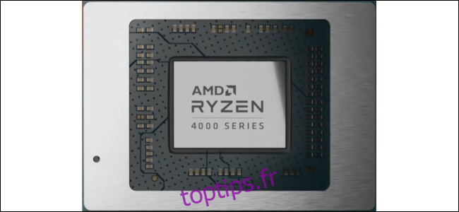 Un processeur avec les mots AMD Ryzen 4000 Series écrits dessus.