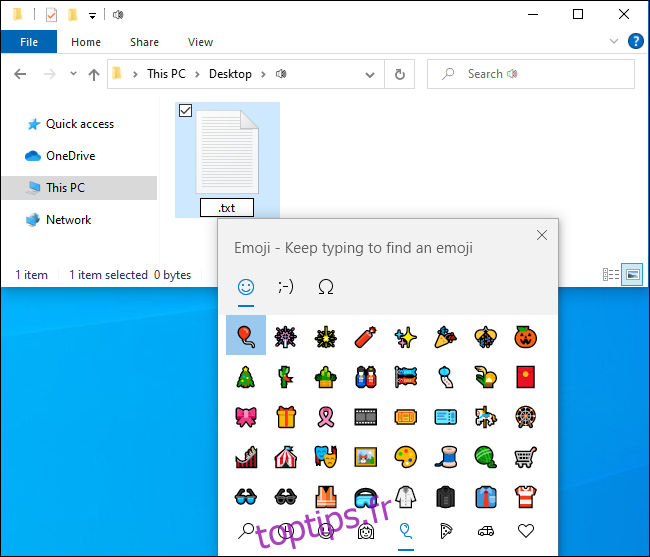 Ajout d'un emoji à un nom de fichier dans Windows 10 à l'aide de l'Explorateur de fichiers.