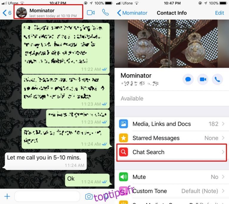 comment rechercher une conversation sur whatsapp