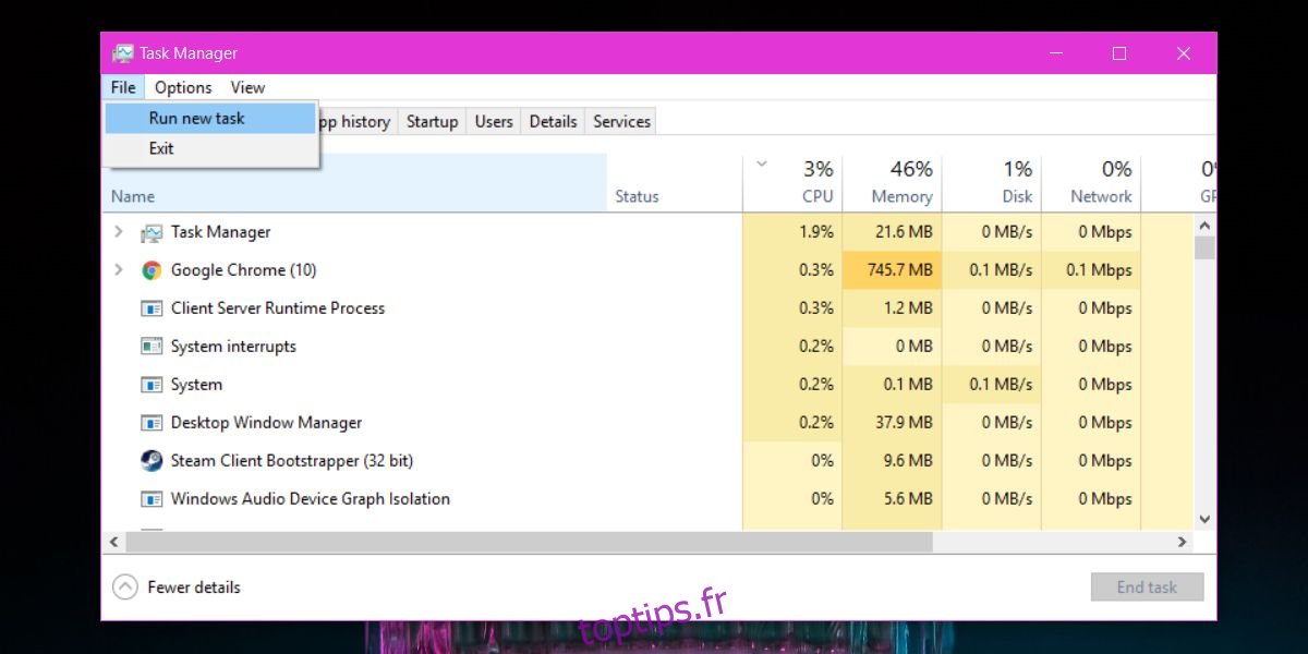 Comment exécuter des applications à partir du gestionnaire de tâches sur Windows 10