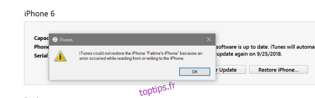 Comment réparer «Une erreur s’est produite lors de la lecture d’écriture sur l’iPhone» sur iTunes