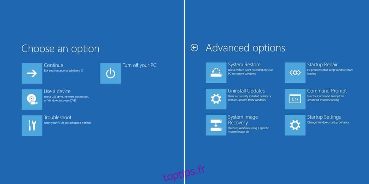 Comment démarrer dans le menu Dépannage sous Windows 10