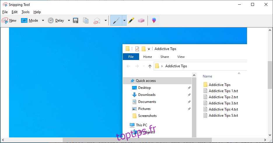 Windows 10 montre l'outil de capture