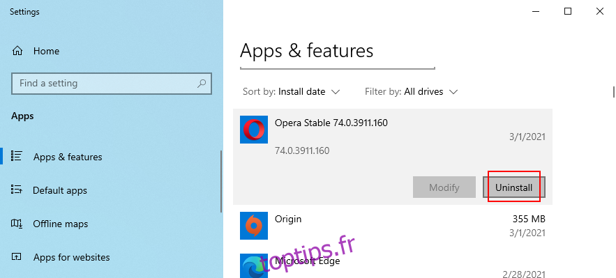 Windows 10 montre comment désinstaller un programme