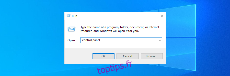 Windows 10 montre comment accéder au panneau de configuration à l'aide de l'outil Exécuter