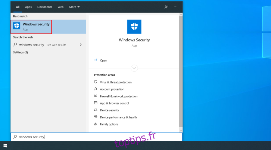 Windows 10 montre comment accéder à l'application de sécurité Windows