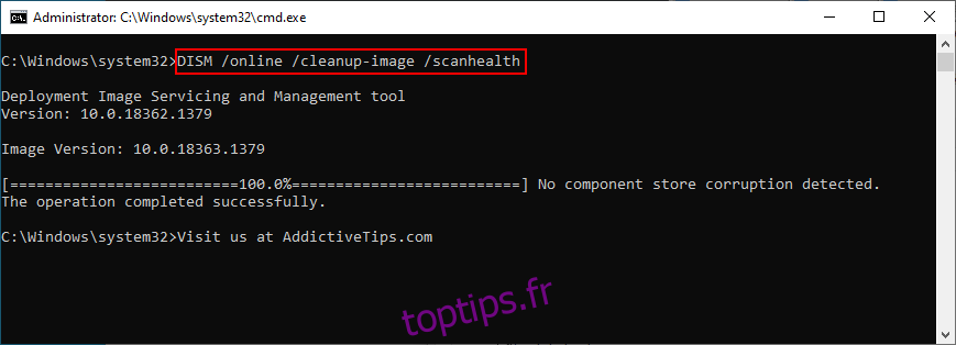 Windows 10 montre comment exécuter DISM / online / cleanup-image / scanhealth dans CMD
