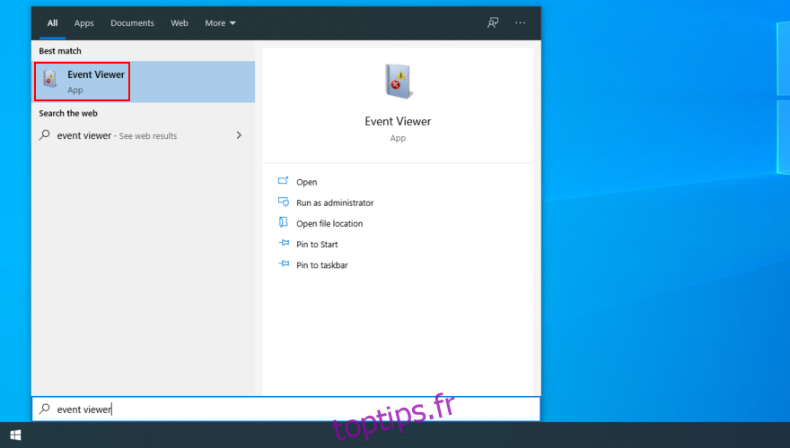 Windows 10 montre comment ouvrir l'application Observateur d'événements