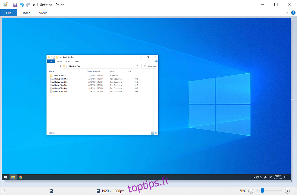Windows 10 montre Paint avec une capture d'écran complète