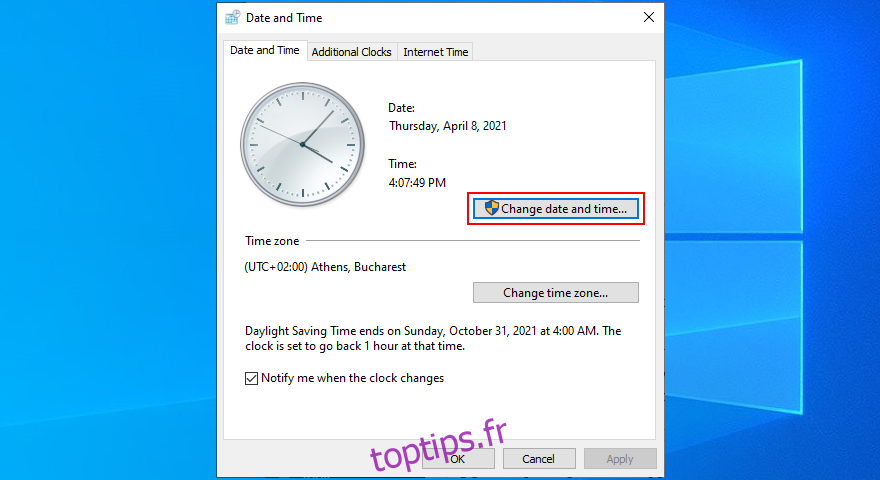 Windows 10 montre comment changer la date et l'heure