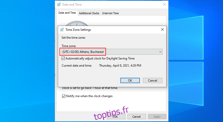 Windows 10 montre comment configurer les paramètres de fuseau horaire