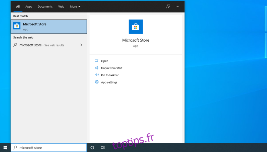 Windows 10 montre comment accéder au Microsoft Store à partir du menu Démarrer