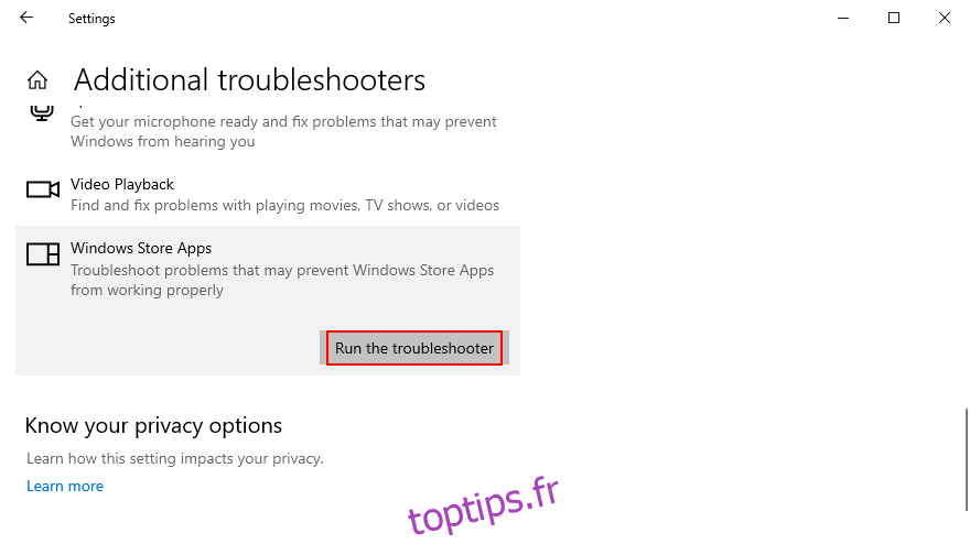 comment exécuter l'utilitaire de résolution des problèmes des applications du Windows Store