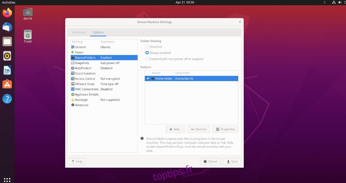 Dossier partagé VMWare sur Ubuntu