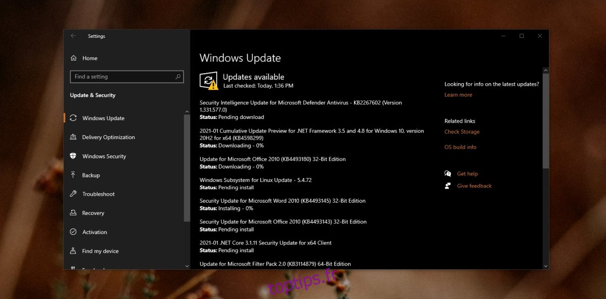 Windows Update en attente d'installation